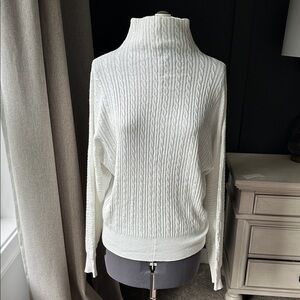 NWT Tahari Off-White Cable Knit Turtleneck Sweater minimalist scandigirl luxury